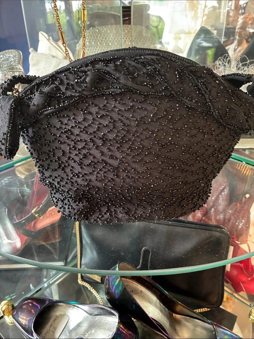 Black Beaded Evening Bag Designer Style